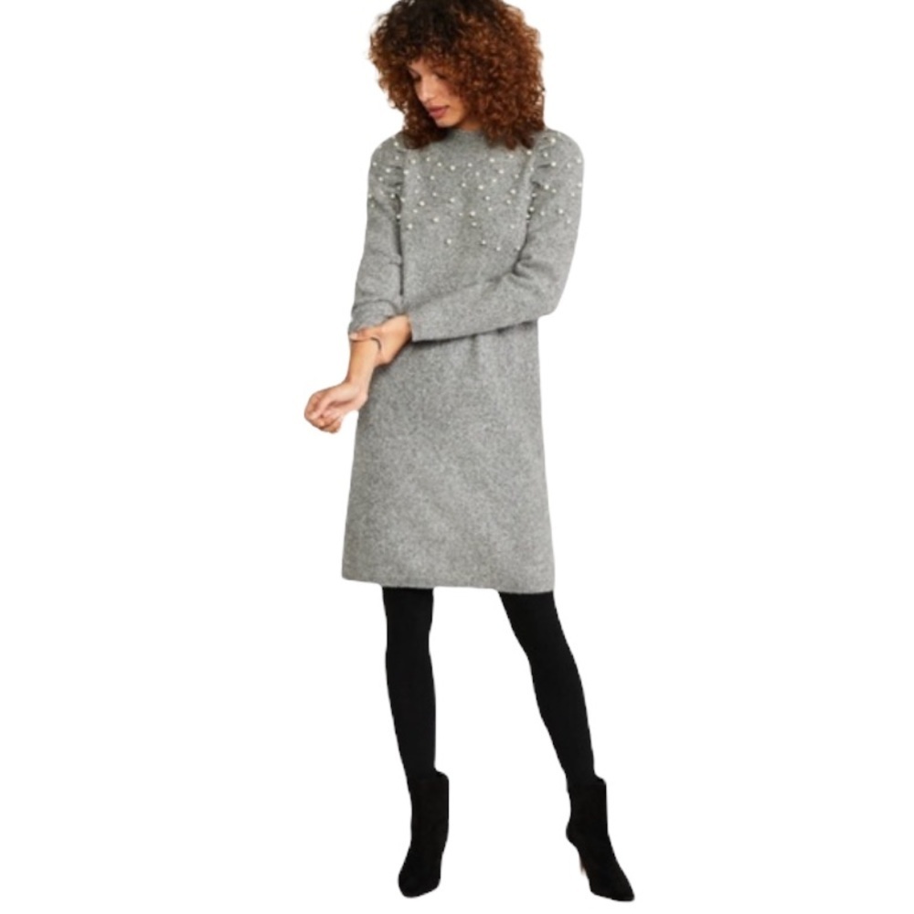 Ann Taylor Gray Pearlized Mock Turtleneck Short Casual Dress